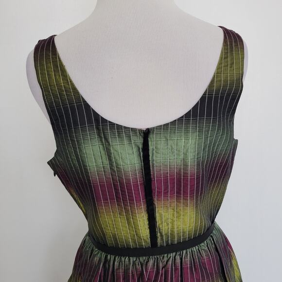 Vivienne Tam Silk Dress Fit Flare Party Cocktail Iridescent Purple Green Women 6 - Picture 7 of 14